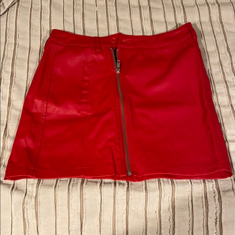 Red leather skirt